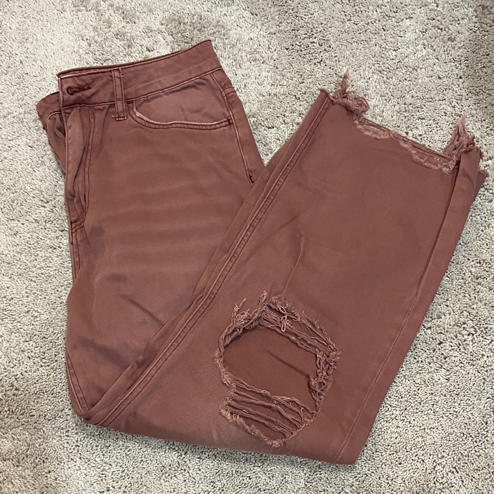 Burgundy distressed jeans